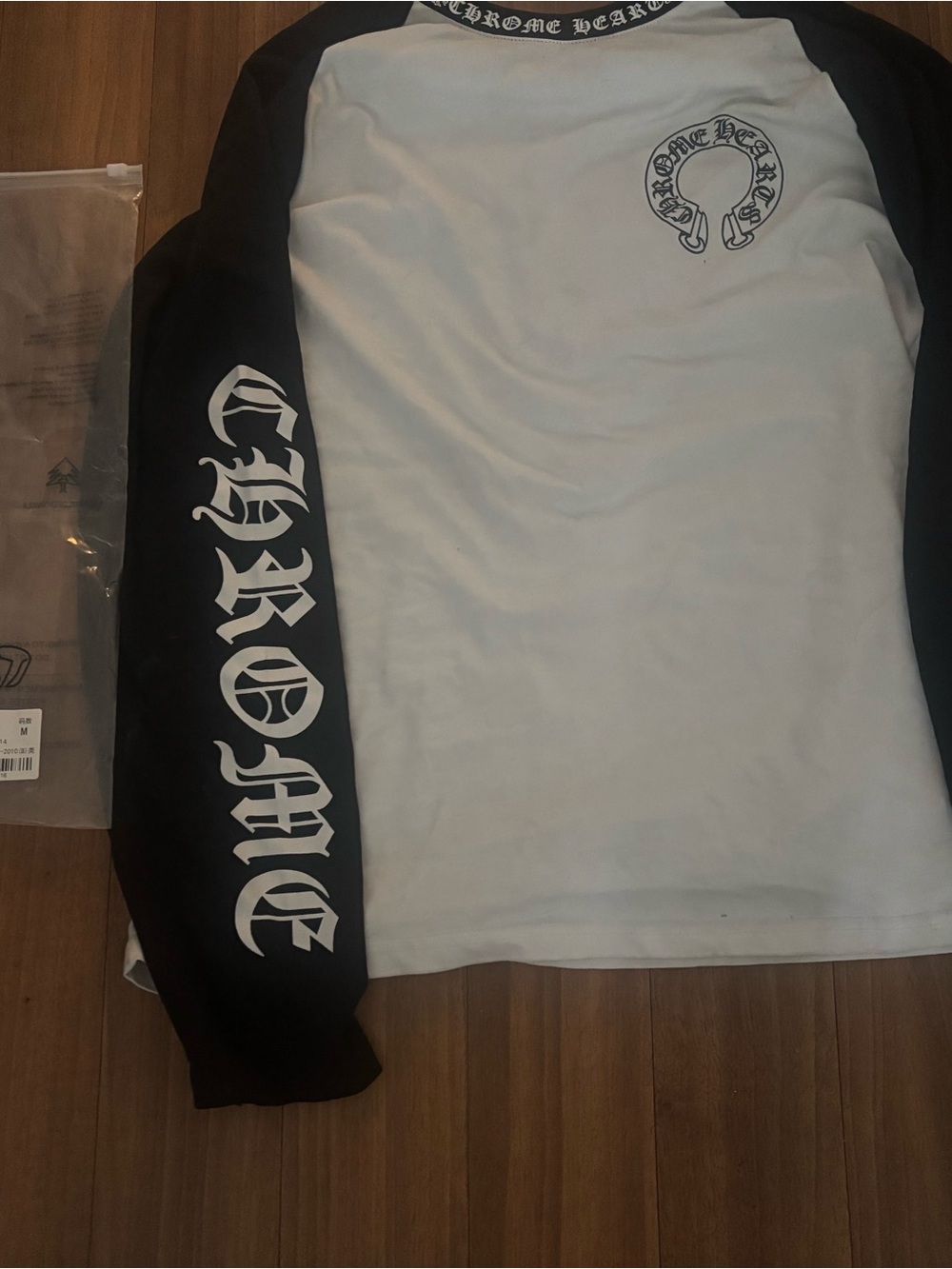 Chrome Hearts Black and White Raglan Logo Long Sleeve Tee